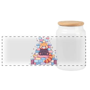 Kawaii Panda im Zuckerkastell - Panorama Keksdose mit Holzdeckel - Weiß - Vorne