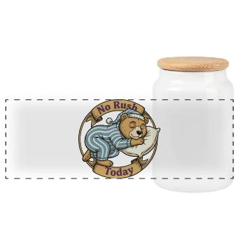 No stress today – Bear in pajamas - Panoramic Cookie Jar with Wooden Lid - white - Front