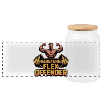 Registered Flex Offender - Funny Gym Tshirt - Panorama Keksdose mit Holzdeckel - Weiß - Vorne