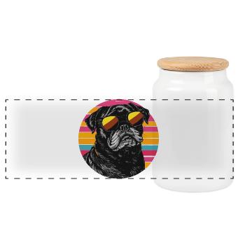 Pug Neon Retro Sonnenbrille - Panorama Keksdose mit Holzdeckel - Weiß - Vorne