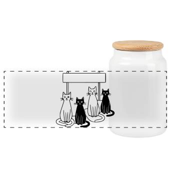 Waiting Cats Sign Personalizable Kids - Panoramic Cookie Jar with Wooden Lid - white - Front