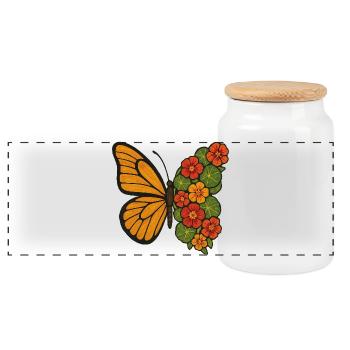 Butterfly Bloom Split - Panorama Keksdose mit Holzdeckel - Weiß - Vorne