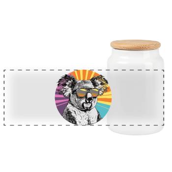 Koala mit Sonnenbrille im Retro Regenbogen - Panorama Keksdose mit Holzdeckel - Weiß - Vorne