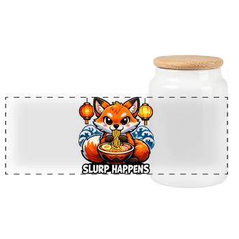 Ramen Fuchs Slurp Happens - Panorama Keksdose mit Holzdeckel - Weiß - Vorne