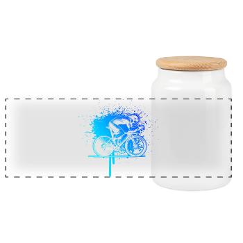 Funny road bike motif - Panoramic Cookie Jar with Wooden Lid - white - Front