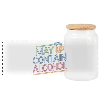 May Contain Alcohol Alkohol Mallorca Saufen JGA - Panoramic Cookie Jar with Wooden Lid - white - Front