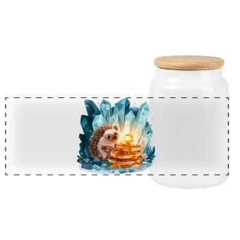 Hedgehog with golden pancakes - Panoramic Cookie Jar with Wooden Lid - white - Front