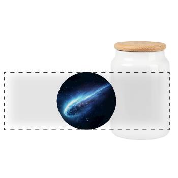 Astronomy Space Comet Streaking Tail - Panoramic Cookie Jar with Wooden Lid - white - Front