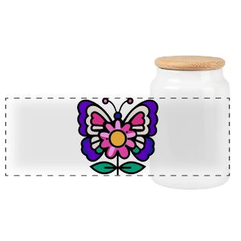 Schmetterling auf Blüte - Panorama Keksdose mit Holzdeckel - Weiß - Vorne