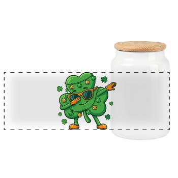 Dabbing Shamrock Funny St. Patrick's Day Shamro - Panoramic Cookie Jar with Wooden Lid - white - Front