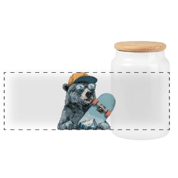 Bear Skater with Mountain Reflection - Panoramic Cookie Jar with Wooden Lid - white - Front