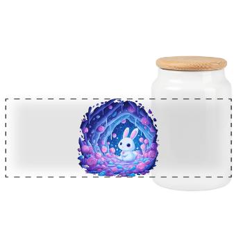 Moonlight Rabbit in the Rose Forest - Panoramic Cookie Jar with Wooden Lid - white - Front