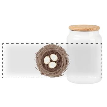 Vogelnest mit drei Eiern – Natürliche Illustration - Panorama Keksdose mit Holzdeckel - Weiß - Vorne