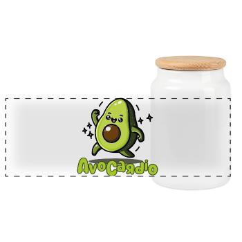 AvoCadío Avocado Cartoon - Panoramic Cookie Jar with Wooden Lid - white - Front