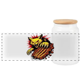 Angry Cat Claw Smash Power Illustration - Panoramic Cookie Jar with Wooden Lid - white - Front