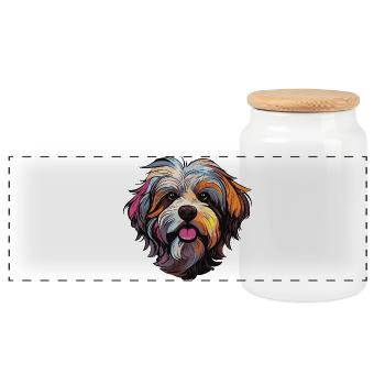 Bande dessinée de chien - Boîte à biscuits avec couvercle en bois - blanc - Devant