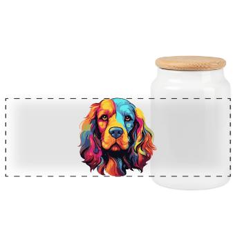Colorful Dog Pop Art - Panoramic Cookie Jar with Wooden Lid - white - Front