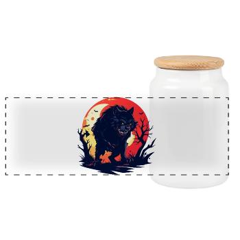 Loup-garou lune maléfique dans la lune sombre - Boîte à biscuits avec couvercle en bois - blanc - Devant