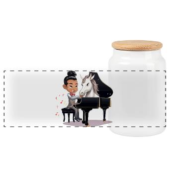 Pianist and unicorn in the spotlight - Panoramic Cookie Jar with Wooden Lid - white - Front