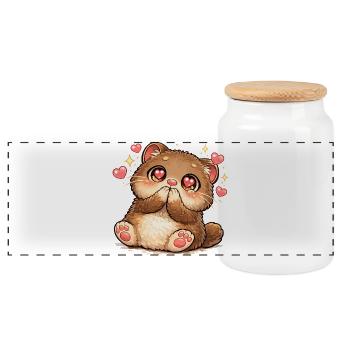 Kawaii-Kätzchen Herzaugen - Panorama Keksdose mit Holzdeckel - Weiß - Vorne
