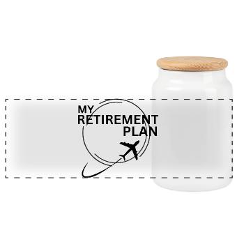 Airplane Flying Retirement Plan - Panoramic Cookie Jar with Wooden Lid - white - Front
