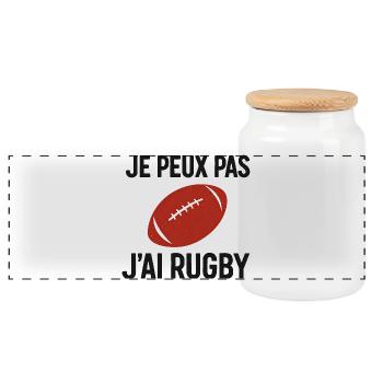 Je peux pas j'ai Rugby - Boîte à biscuits avec couvercle en bois - blanc - Devant