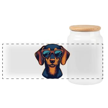 Dachshund Dog with Sunglasses Glasses - Panoramic Cookie Jar with Wooden Lid - white - Front