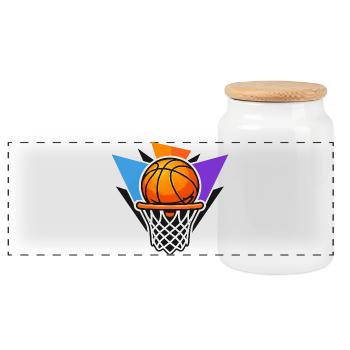 Basketball Hoop Ball Graphic Dunk Art - Panoramic Cookie Jar with Wooden Lid - white - Front