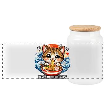 Kawaii Katze Ramen Nudeln Anime Katze - Panorama Keksdose mit Holzdeckel - Weiß - Vorne