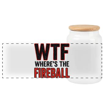 WTF Where's The Fireball Humor Saying - Panoramic Cookie Jar with Wooden Lid - white - Front