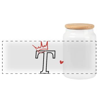 Letter t crown heart - Panoramic Cookie Jar with Wooden Lid - white - Front