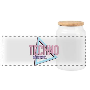 Techno Neon Retro Logo - Panoramic Cookie Jar with Wooden Lid - white - Front