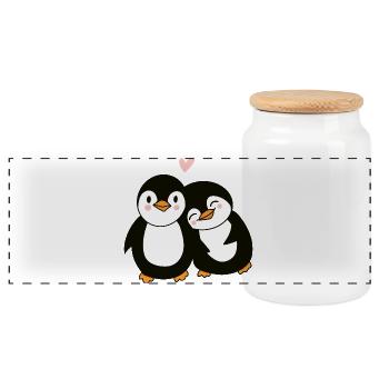 Love Penguin - Cute Romantic Animal Illustration - Panoramic Cookie Jar with Wooden Lid - white - Front