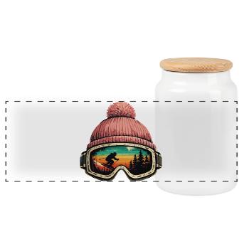 Apres Ski Skifahrer Skibrille Winter Geschenk - Panorama Keksdose mit Holzdeckel - Weiß - Vorne
