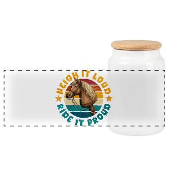 Neigh It Loud Ride It Proud Hobby Horsing - Panoramic Cookie Jar with Wooden Lid - white - Front