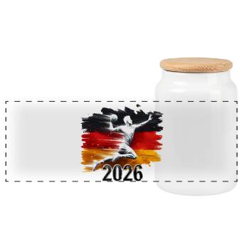 Deutschland Flaggen Handballer 2026 - Panorama Keksdose mit Holzdeckel - Weiß - Vorne