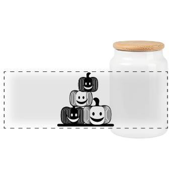 Quatre citrouilles rieuses dans un style minimaliste - Boîte à biscuits avec couvercle en bois - blanc - Devant