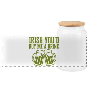 Irish You'd Buy Me a Drink Funny Quote - Panoramic Cookie Jar with Wooden Lid - white - Front