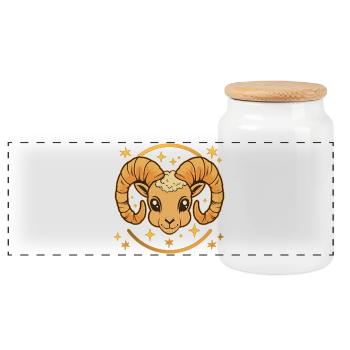 Signe du zodiaque Bélier - Boîte à biscuits avec couvercle en bois - blanc - Devant