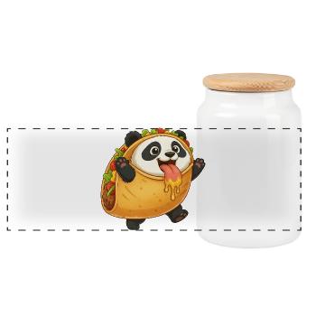 Cute Panda Taco Fast Food Funny Whimsical Cartoon - Panoramic Cookie Jar with Wooden Lid - white - Front