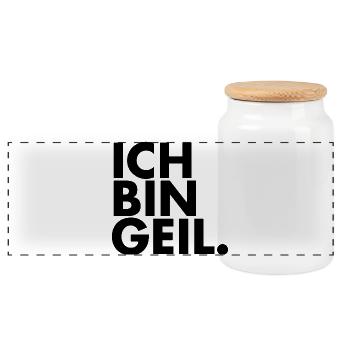 Ich bin Geil. - Panorama Keksdose mit Holzdeckel - Weiß - Vorne