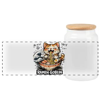 Ramen Noodles Cat Lover Retro Kawaii Cats - Panoramic Cookie Jar with Wooden Lid - white - Front