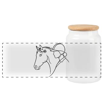 Minimalist Silhouette Rider Horse Dressage - Panoramic Cookie Jar with Wooden Lid - white - Front