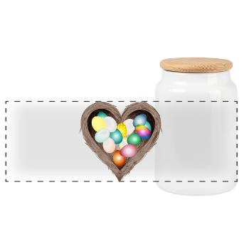 Nid de Pâques en forme de cœur avec des œufs colorés - Boîte à biscuits avec couvercle en bois - blanc - Devant
