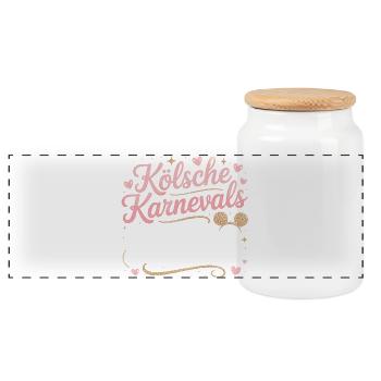 Kölsche Karnevalsmaus Karneval Köln Kölner Maus - Panorama Keksdose mit Holzdeckel - Weiß - Vorne