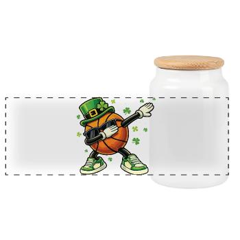Basketball-Leprechaun St. Patrick's St. Paddys - Panorama Keksdose mit Holzdeckel - Weiß - Vorne