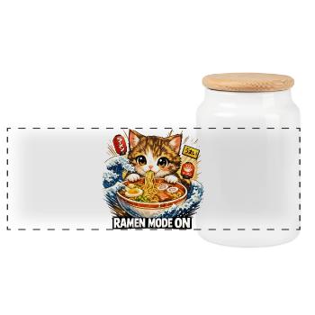 Ramen Noodles Cat Lover Retro Kawaii Cats - Panoramic Cookie Jar with Wooden Lid - white - Front