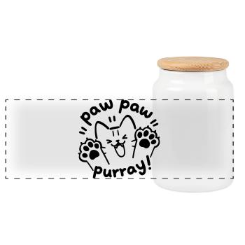 Paw Paw Purray Katze | Süßes Pfoten Spruch Motiv - Panorama Keksdose mit Holzdeckel - Weiß - Vorne
