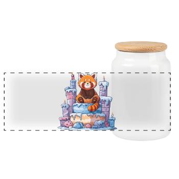 Roter Panda auf Eis-Torte - Panoramic Cookie Jar with Wooden Lid - white - Front