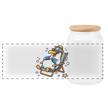 Mouette détendue sur la plage - Boîte à biscuits avec couvercle en bois - blanc - Devant